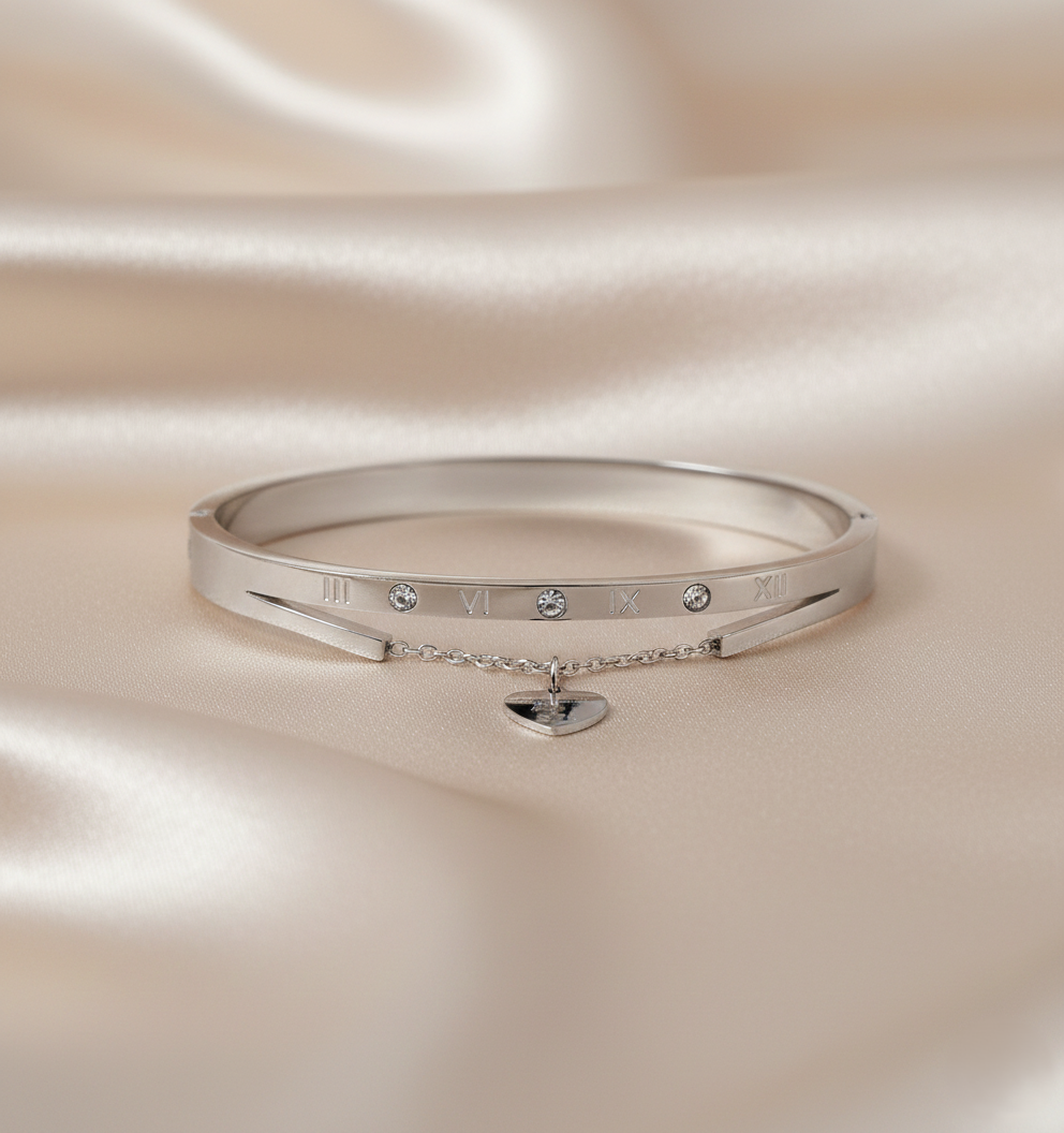 Nisa Premium Silver-Polish Hanging-Lock Design With Diamond Studded Bracelet For Women and Girls