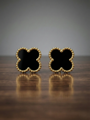 Stainless Steel Gold Black Clover Earrings.
