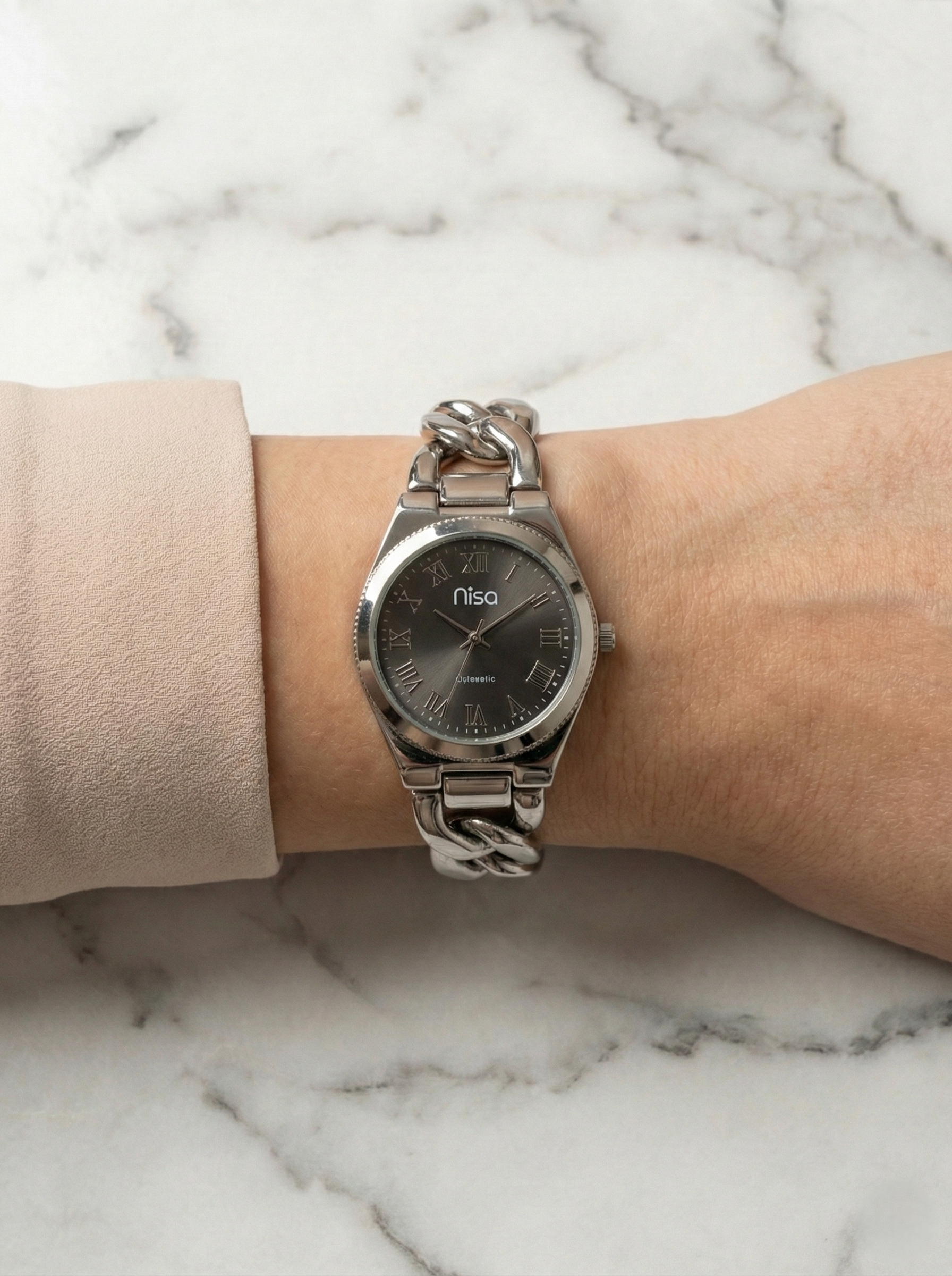 Nisa Silver Chain-Link Series – Classic Quartz Watch