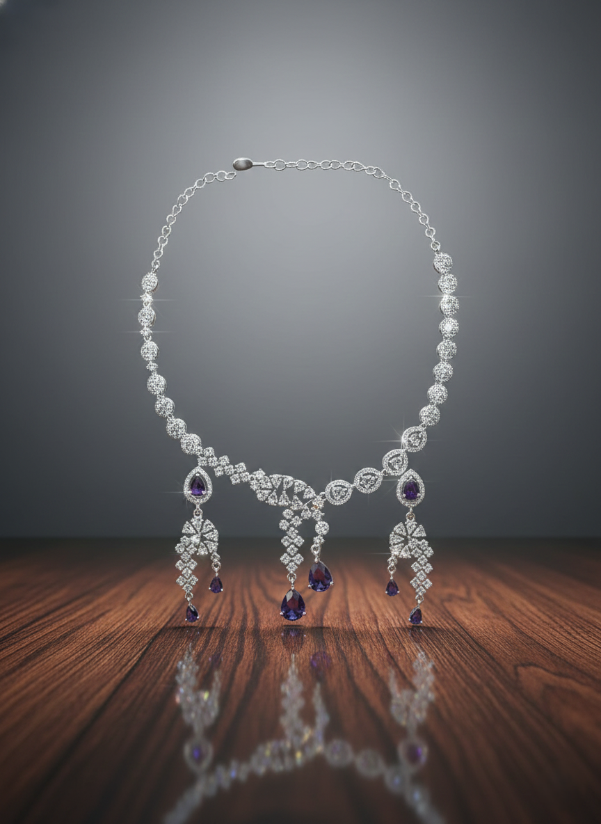"Nisa" Royal Purple / Amethyst & AD Necklace Drop