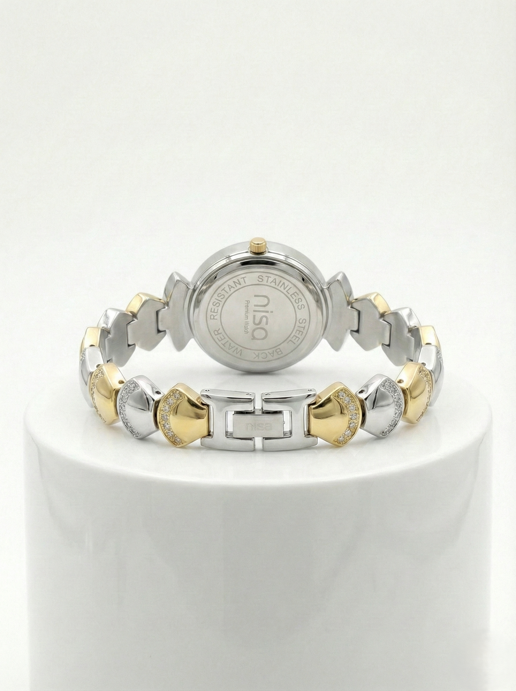 Nisa Designer Two-Tone Women’s Watch with Crystal Accents – Gold & Silver