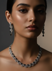 NISA Celestial Onyx/Black-Inspired AD Necklace & Earring Set