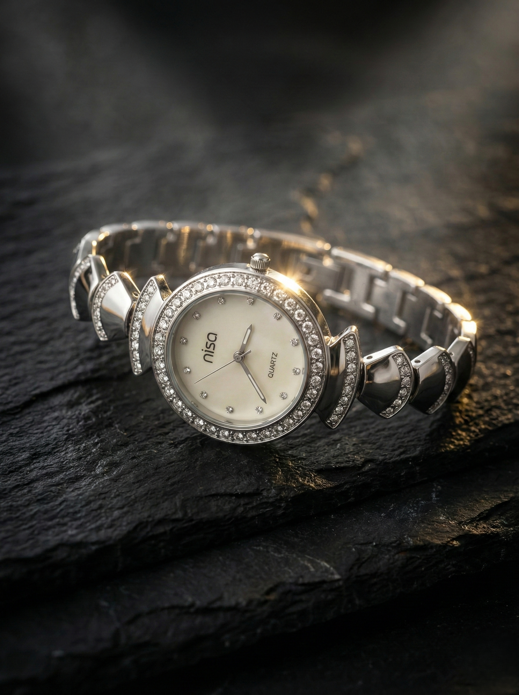 Nisa Designer Silver Women’s Watch with Crystal Accents