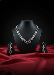 Ruby Red & Floral AD Necklace Set