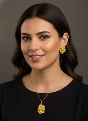 Dubai Style Gold-Tone Pendant and Earring Set