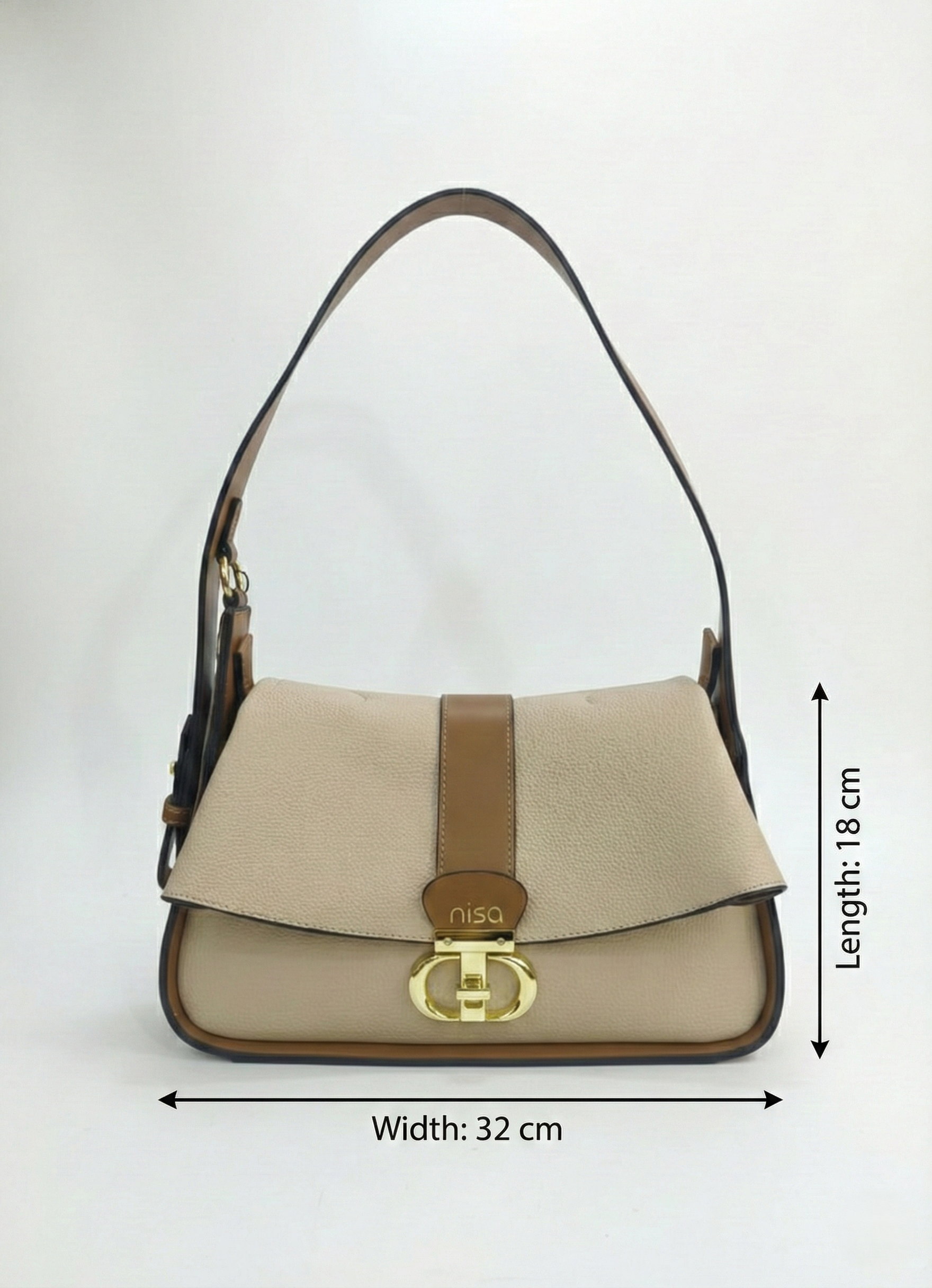 Nisa Signature Beige & Tan Shoulder Bag with Gold Accents