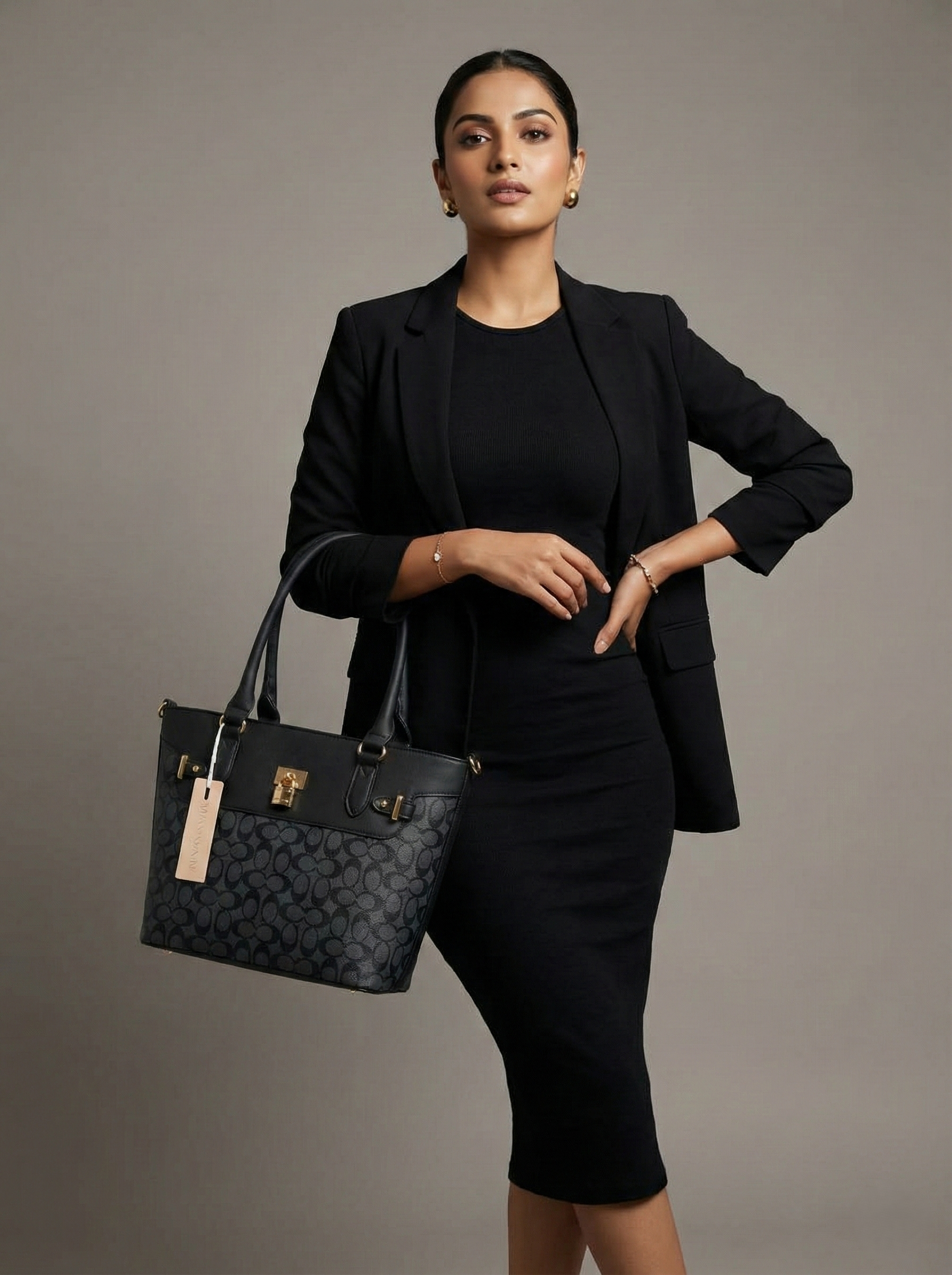 3-Pcs Combo Tote & Satchel Set - Midnight Charcoal