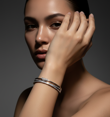 Nisa Premium Silver-Polish Four Loose Rings Design With Diamond Studded Bracelet For Women and Girls