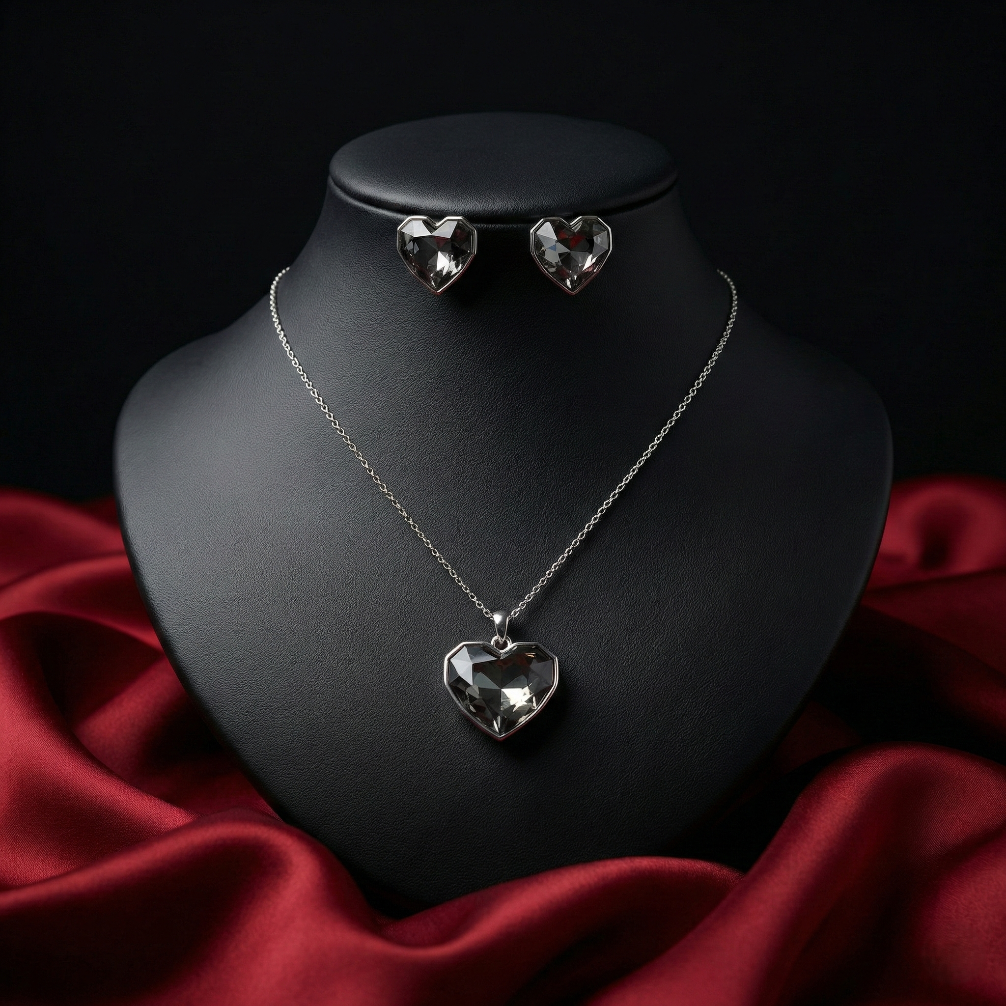 Silver-Tone Geometric Crystal Pendant Set & Matching Studs