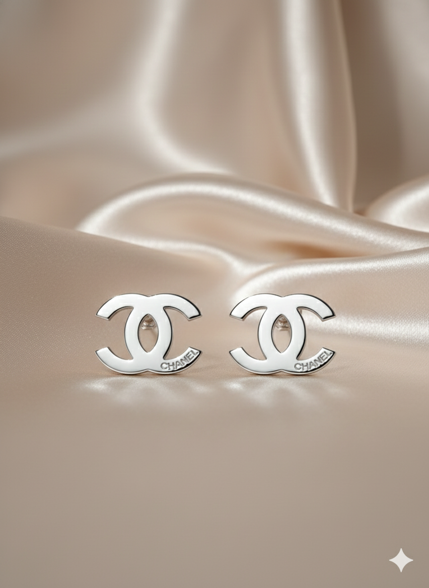 Stainless Steel Silver "C" Interlock Studs Earrings