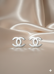 Stainless Steel Silver "C" Interlock Studs Earrings