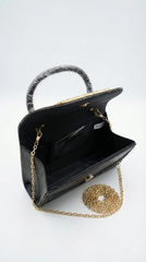 Nisa Black V-Emblem Crystal Evening Purse