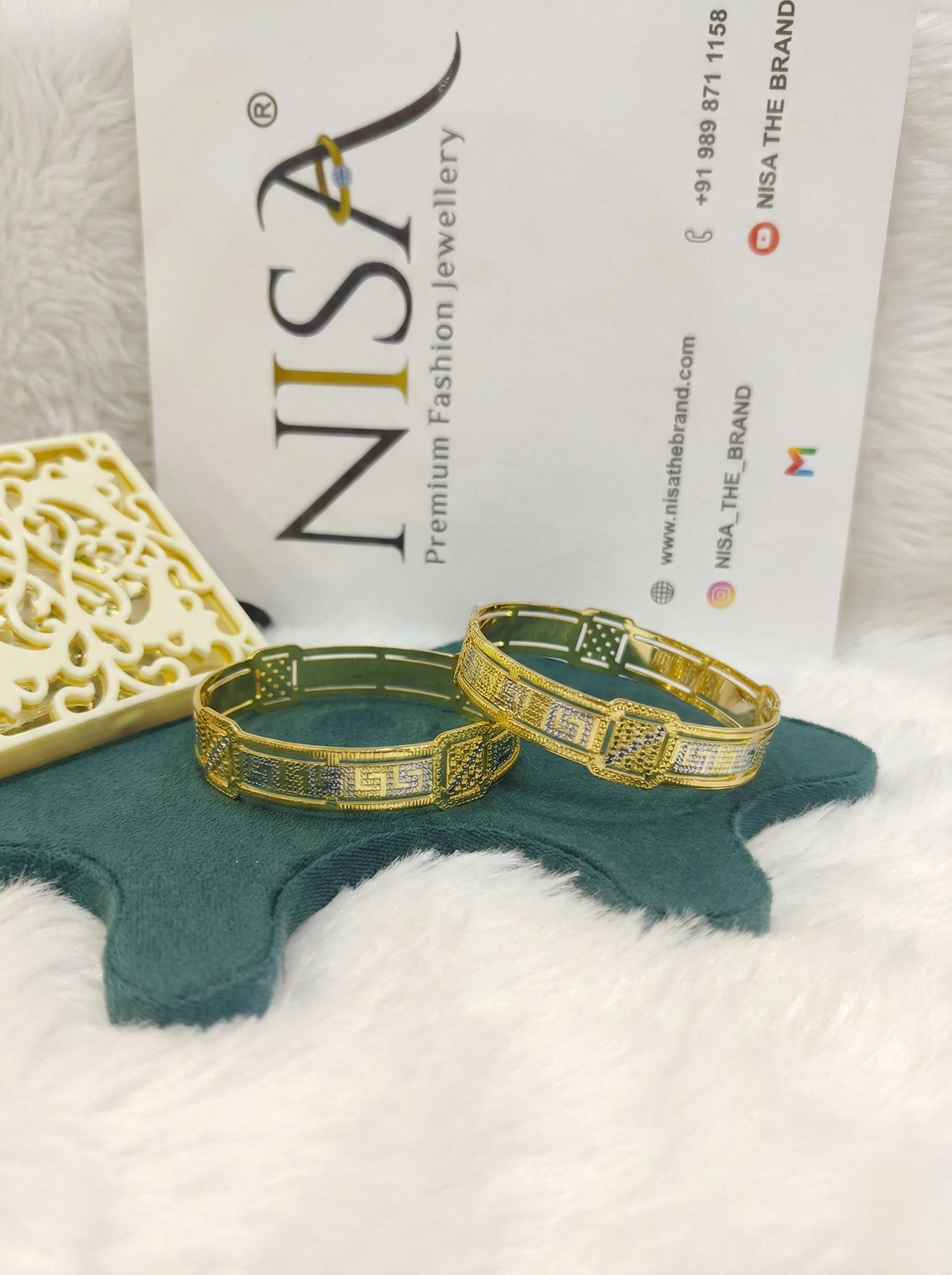 NISA Premium Two-Tone Geometric Gold-Plated Bangles