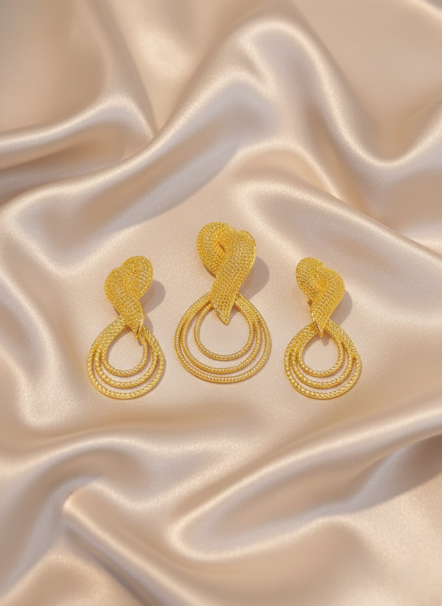 Dubai Style Gold-Tone Pendant and Earring Set