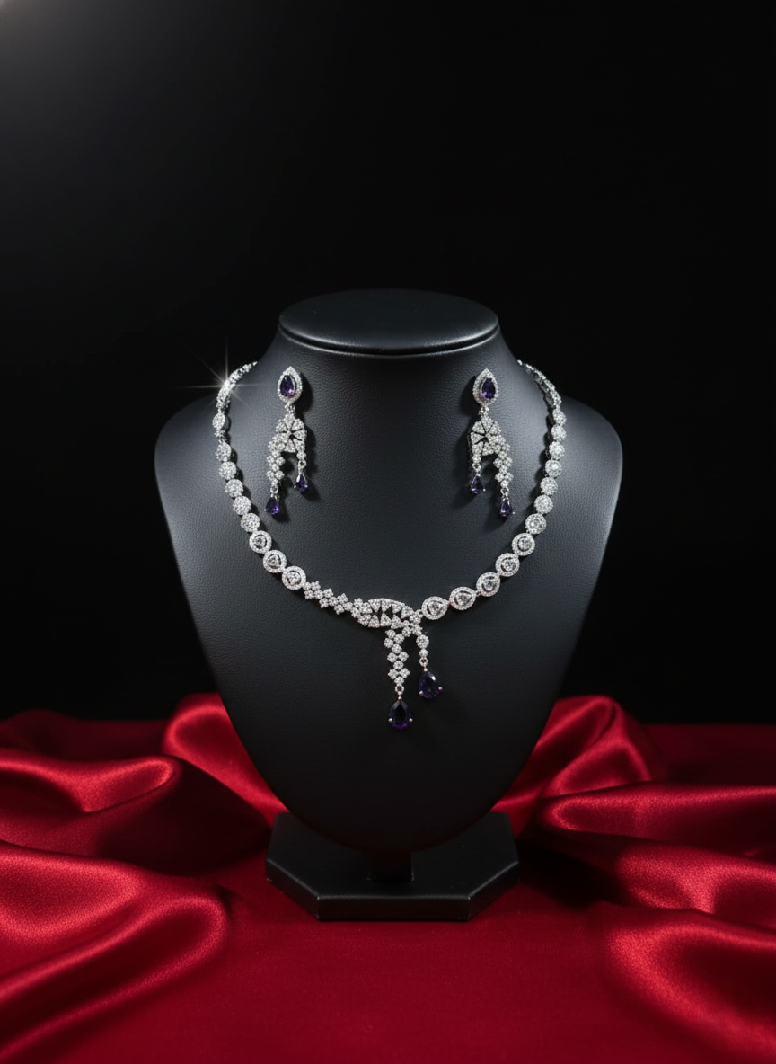 "Nisa" Royal Purple / Amethyst & AD Necklace Drop