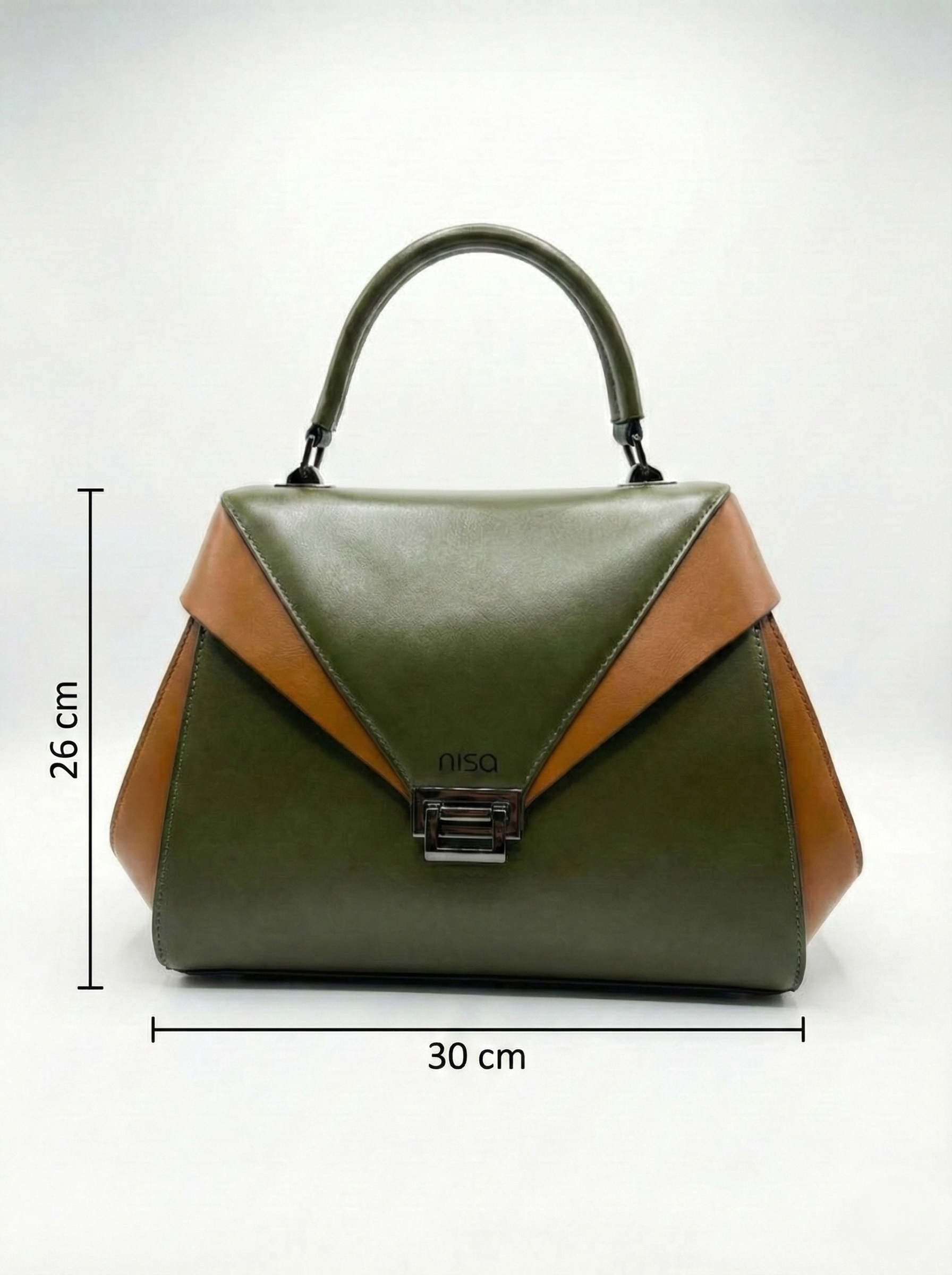 Nisa Olive & Tan Structured Satchel Bag
