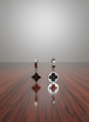 Stainless Steel Silver-Tone Black Enamel Flower & Star Drop Earrings