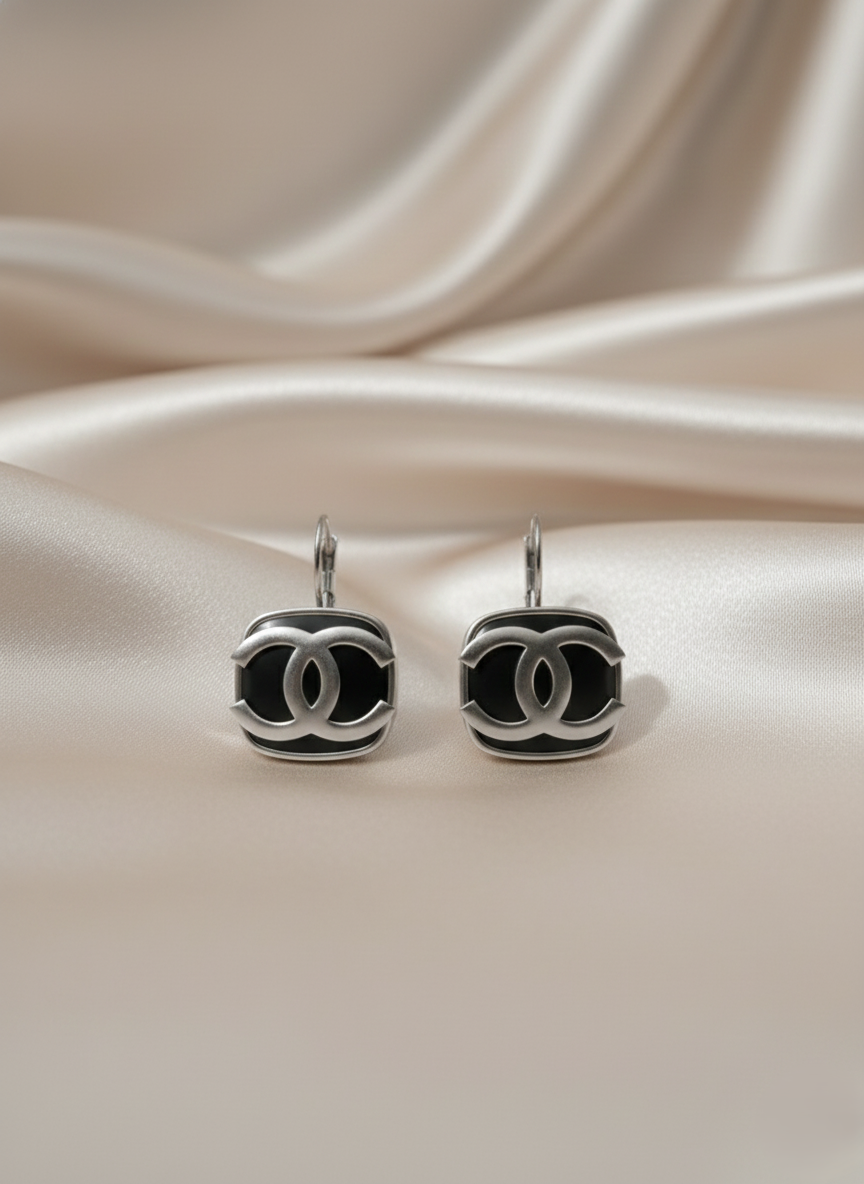 Stainless Steel Silver Tone Interlock Earrings