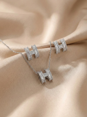 Luxe H-Design Baguette Stone Pendant Set with Matching Earrings