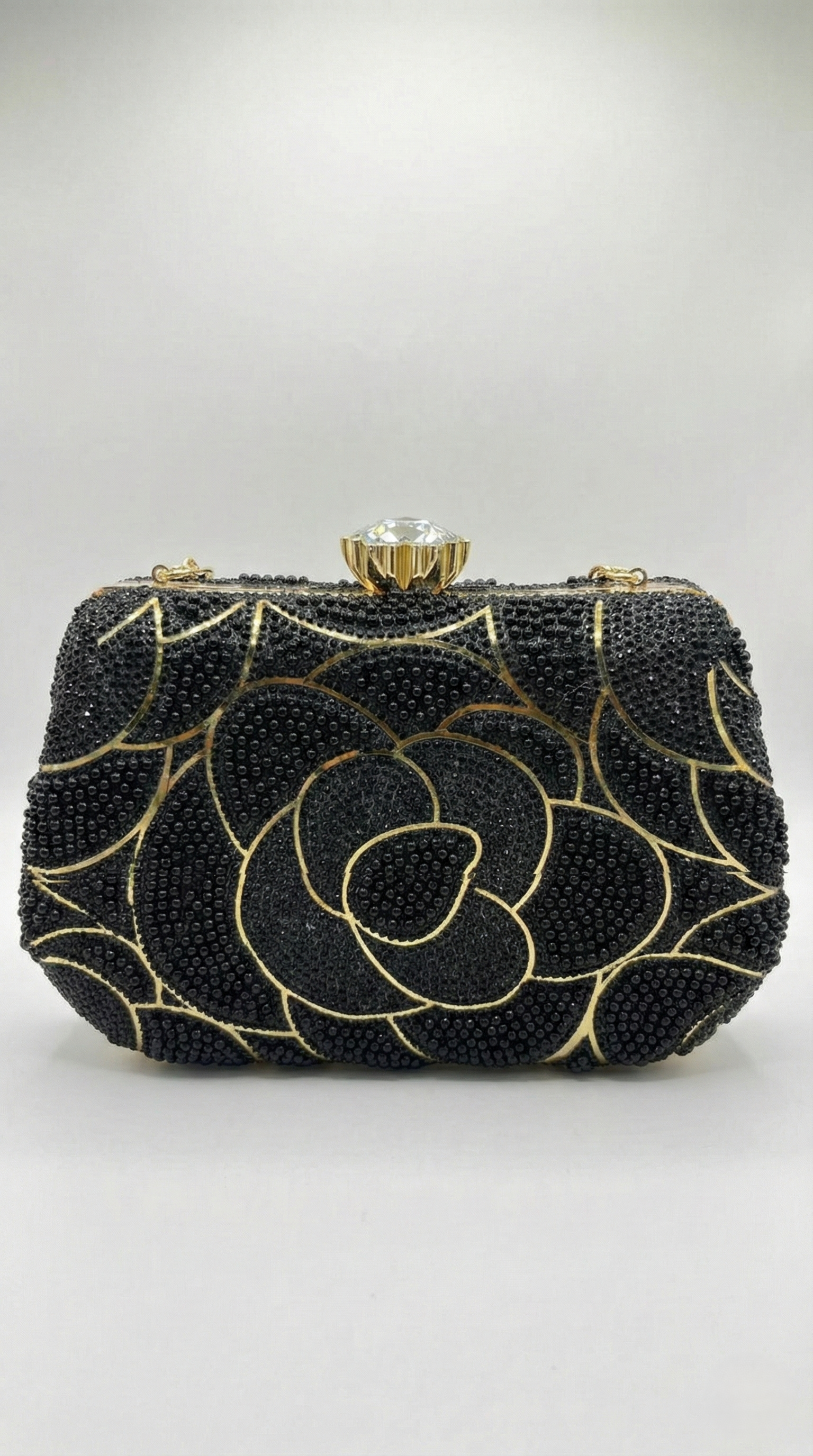 Nisa Black & Gold Beaded Evening Hand Purse
