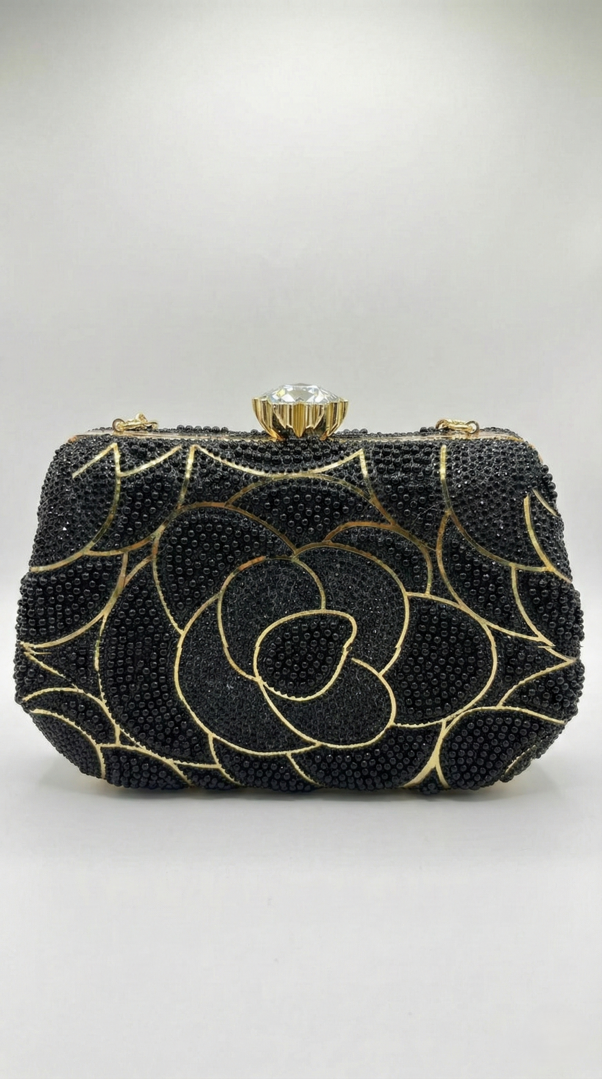 Nisa Black & Gold Beaded Evening Hand Purse
