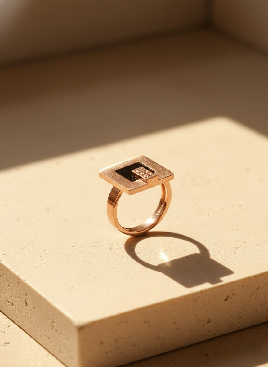 Stainless Steel Square Icon Rose Gold Ring