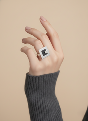 Stainless Steel Square Icon Silver Ring