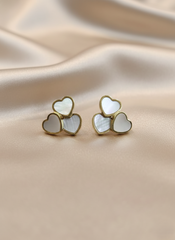 Stainless Steel Triple Heart White  & Gold Studs