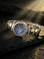 Nisa Designer Two-Tone Women’s Watch with Crystal Accents – Gold & Silver