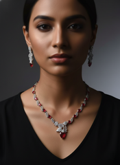 Crimson Radiance Red AD Necklace & Earring Set