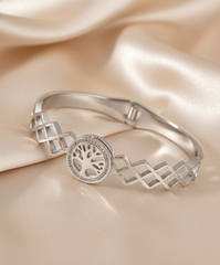 Nisa Premium Silver-Polish Tree Design With Diamond Studded Bracelet For Women and Girls