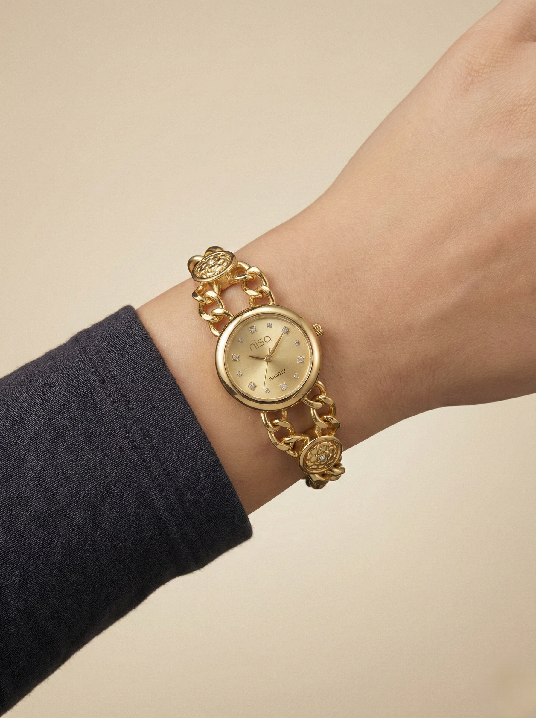 Nisa Elegant Gold Chain-Link Women's Watch