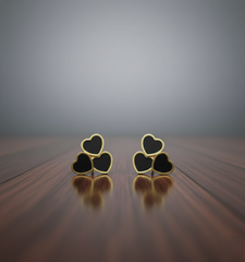 Stainless Steel Triple Heart Black Onyx & Gold Studs