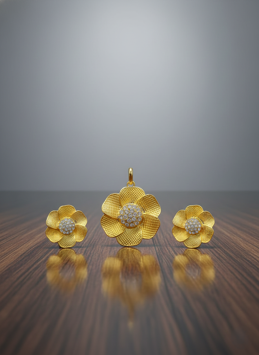 Dubai Style Gold-Tone Pendant and Earring Set