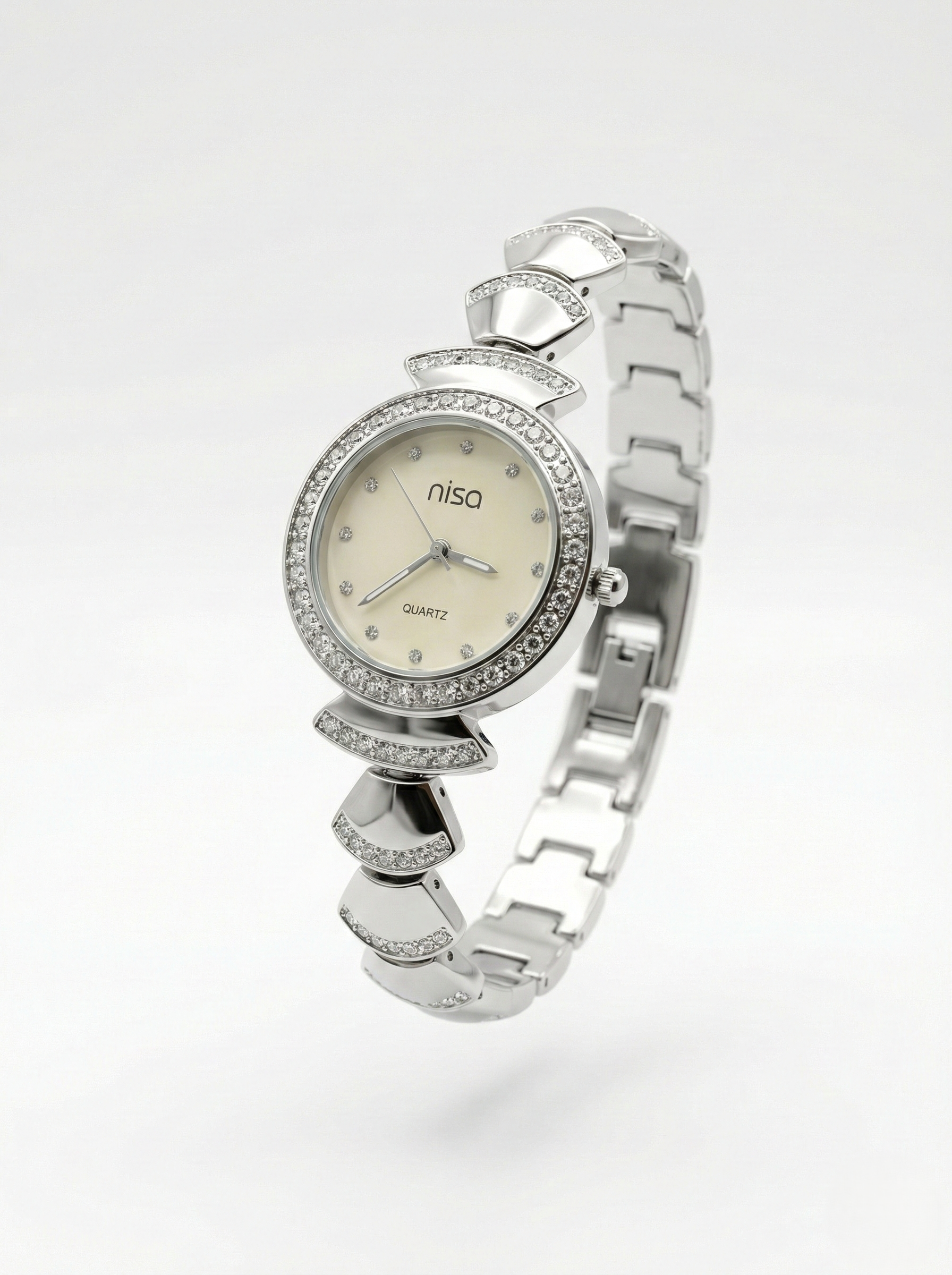Nisa Designer Silver Women’s Watch with Crystal Accents