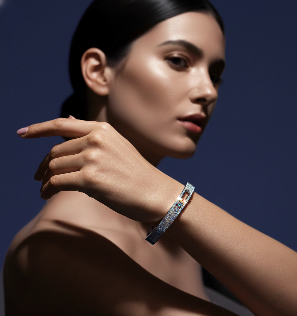 Nisa Premium Silver-Polish Three-Moving Design With Diamond Studded Bracelet For Women and Girls