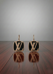 Rose GoldTone Black Enamel Monogram Earrings