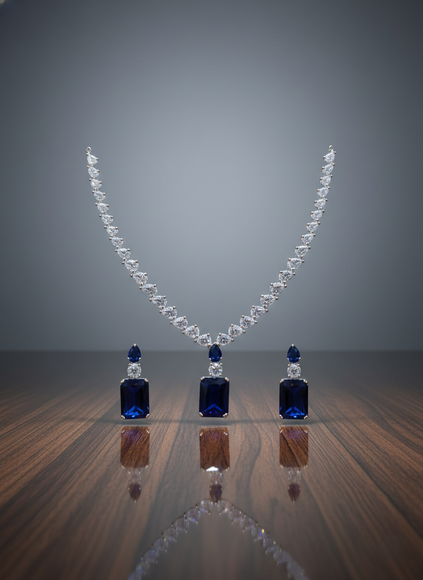 Sapphire Blue & Pear-Cut Zirconia AD Necklace Set