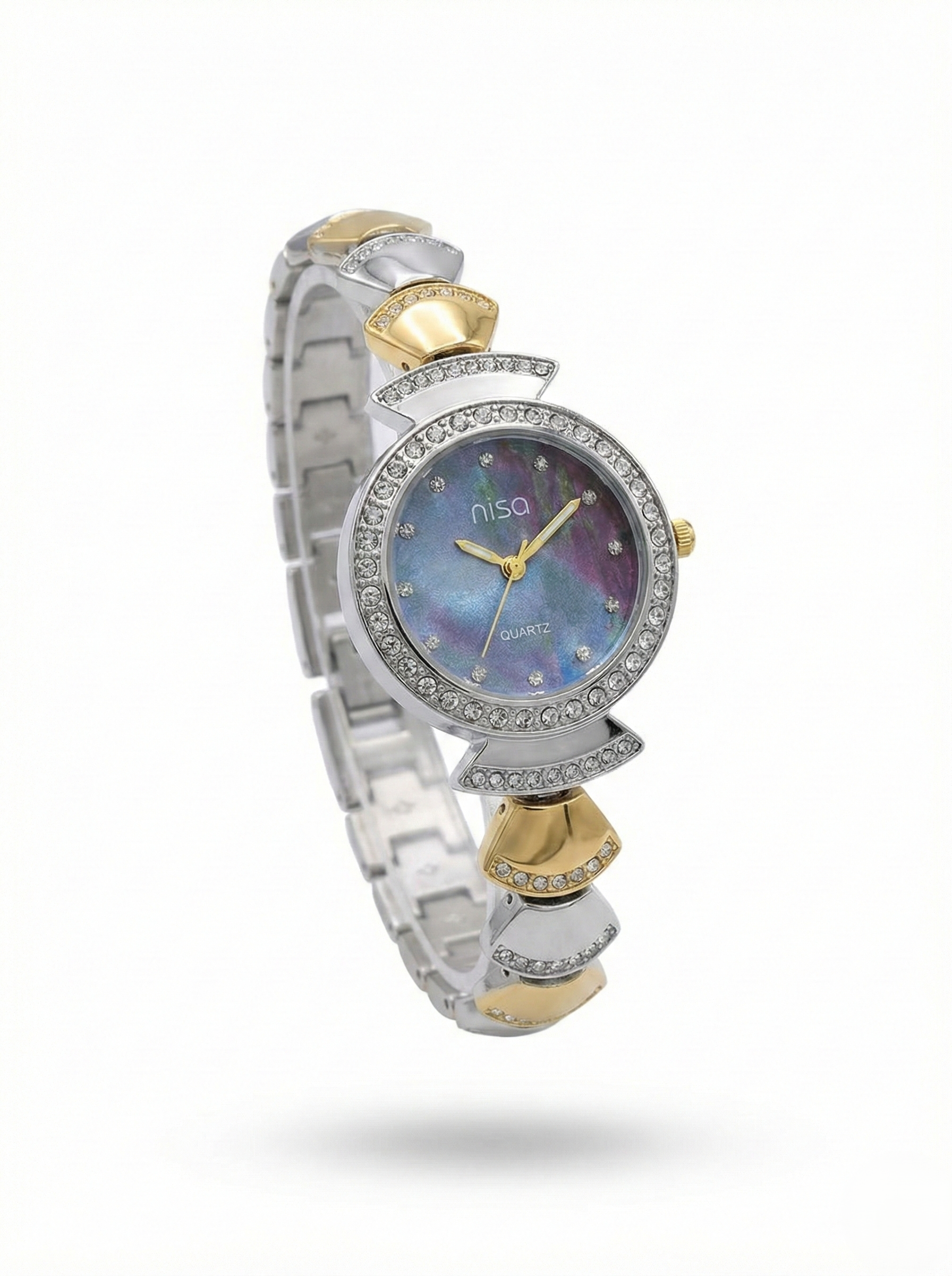 Nisa Designer Two-Tone Women’s Watch with Crystal Accents – Gold & Silver