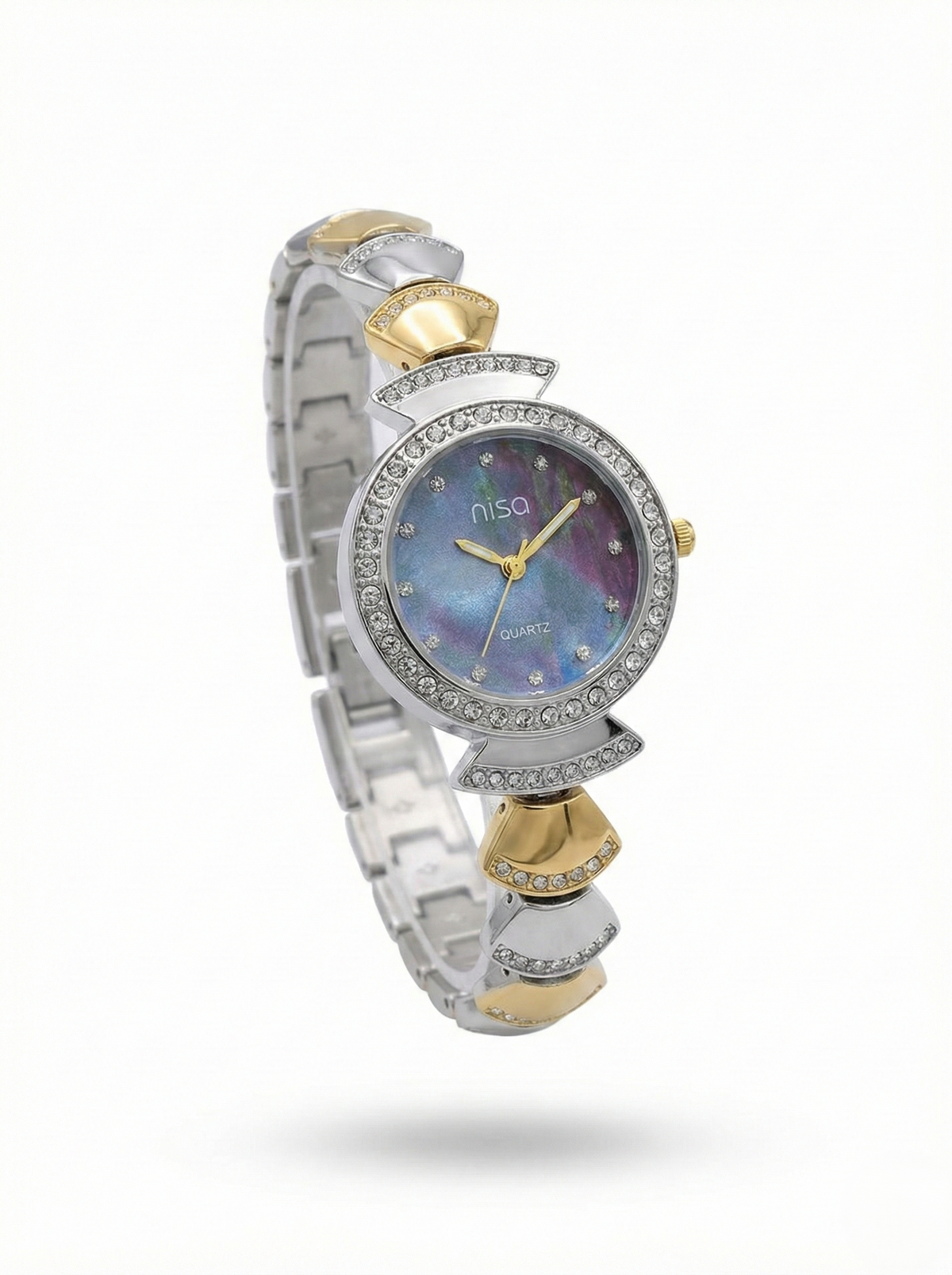 Nisa Designer Two-Tone Women’s Watch with Crystal Accents – Gold & Silver