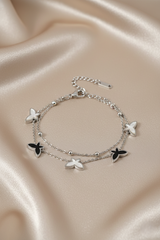 Nisa Premium Silver-Polish Butterfly Design With Black & White Pearl Studded Bracelet For Women and Girls