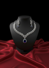 Imperial Blue Pear-Drop AD Necklace & Earring Set