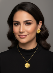 Dubai Style Gold-Tone Pendant and Earring Set