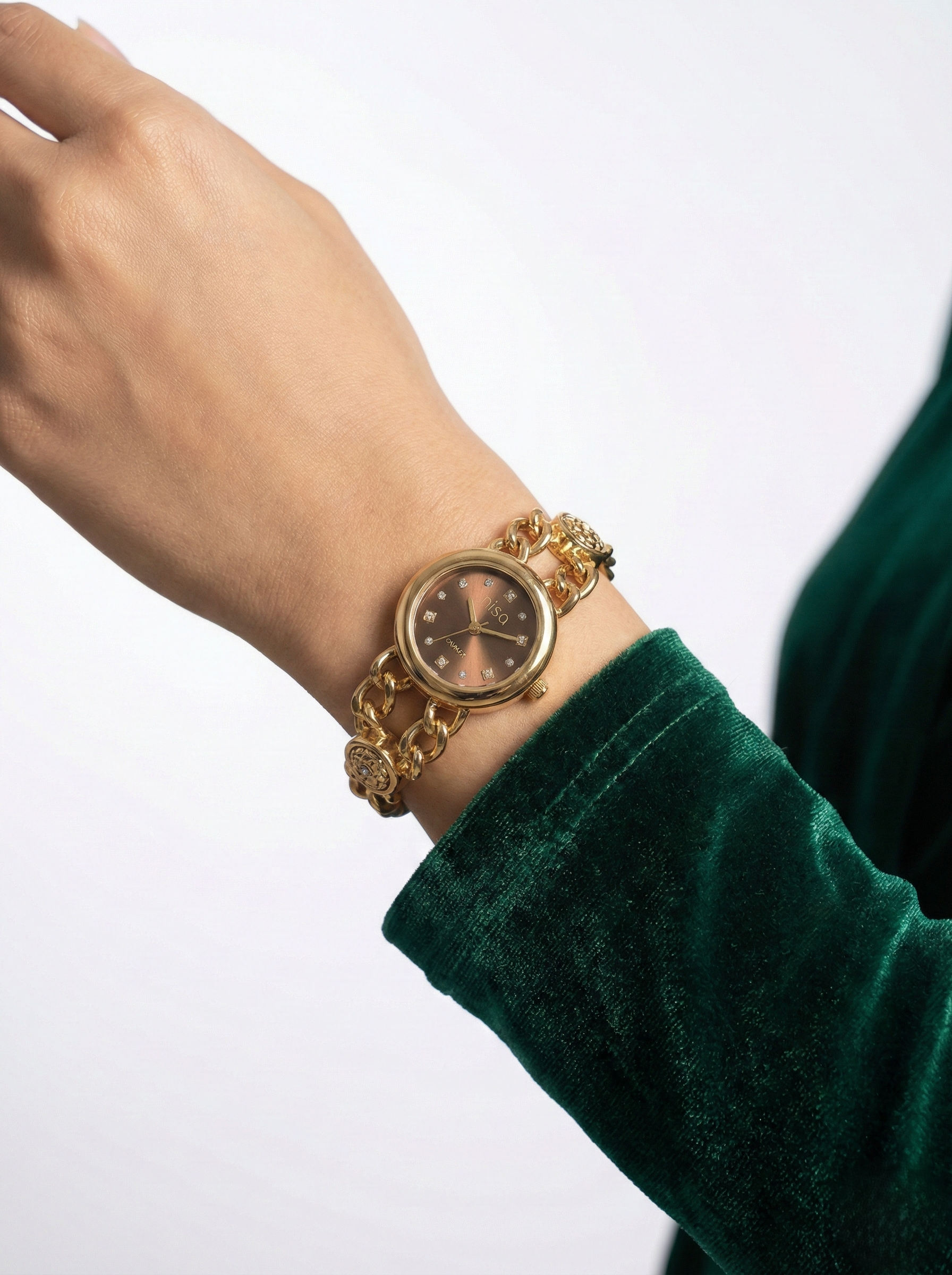 Nisa Elegant Gold Chain-Link Women's Watch