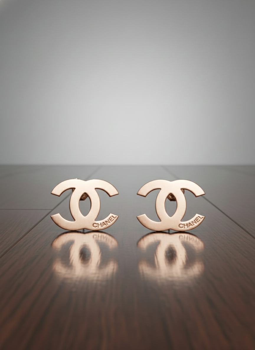 Stainless Steel Rose Gold "C" Interlock Studs Earrings