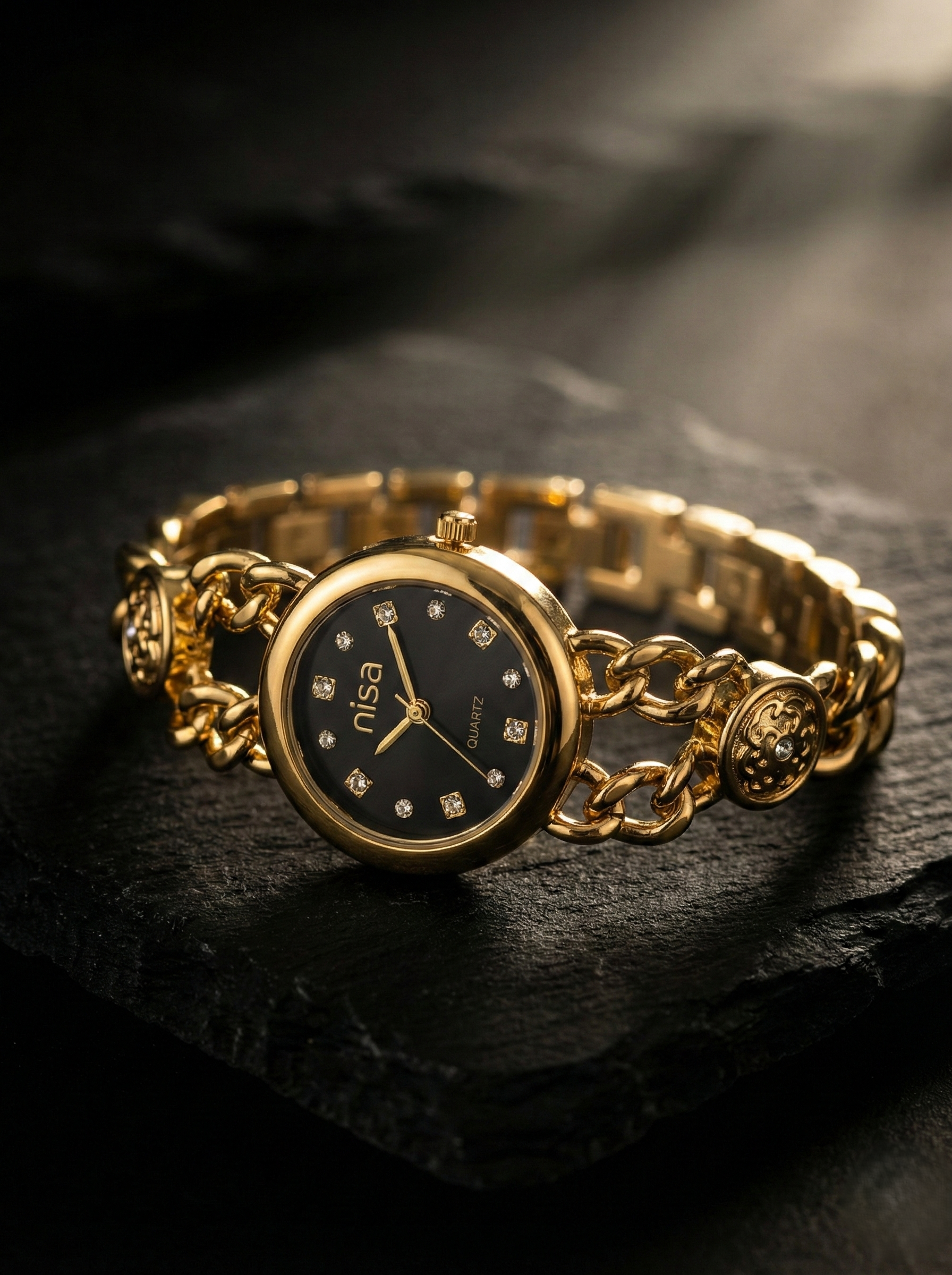 Nisa Elegant Gold Chain-Link Women's Watch