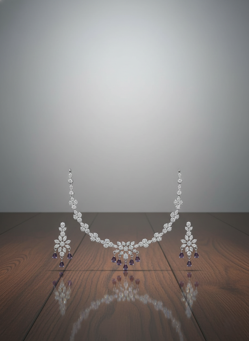 Purple Floral Bloom AD Necklace with Amethyst Accents