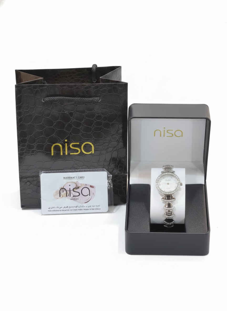 Nisa Designer Silver Women’s Watch with Crystal Accents