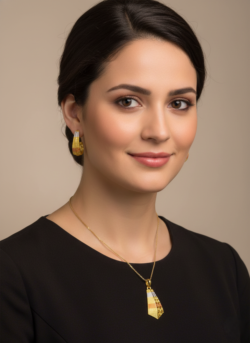 Dubai Style Gold-Tone Pendant and Earring Set