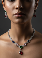 NISA Multi-Color Pear-Drop AD Necklace
